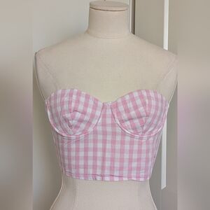 Zara X Barbie Pink and White Gingham Bustier Crop Top 32B Small